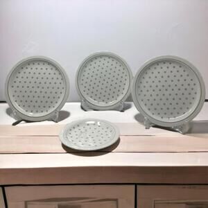 Otagiri Melody Hand Crafted Gray Floral Salad Saucer Plate Lot of 4 White Japan